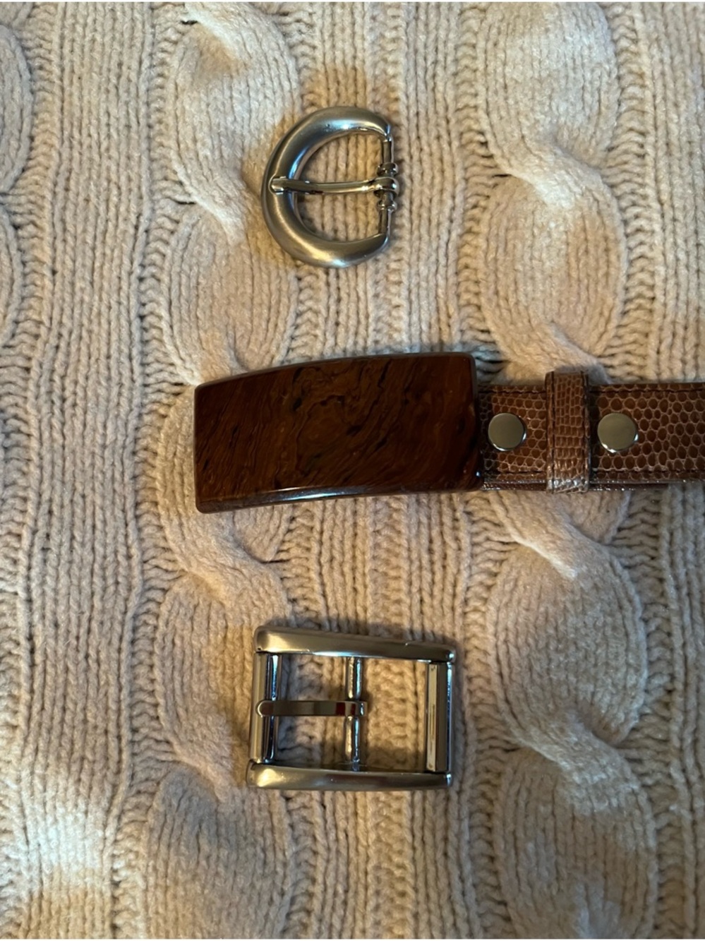 Italian Leather Belt / 3 Buckles